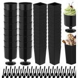 200 Pcs Black Dessert Cups with Spoons Small Plastic Goblets Disposable Parfait Charcuterie Cups Pudding, Mousse Set for Party(5/6 oz,Goblet, Square)