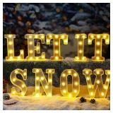 9 Pcs Let It Snow Letter Light up Sign Indoor Winter Decorations Marquee LED Sign Outdoor Christmas Lights for Table and Wall Decor Home Happy Holidays Centerpiece