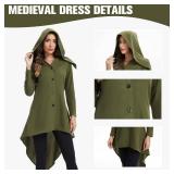 Womens Renaissance Costumes Gothic Hooded Robe Medieval Vintage Hooded Costume Steampunk Hoodie Jacket, XS