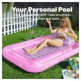 SLOOSH Inflatable Tanning Pool Lounger Float, 70" x 46" Pool Floats Adult with Pillow, 4 in 1 Suntan Tub Raft Floatie,Sunbathing Bed Lounge for Water Blow Up Kids Ball Pit Party Gifts, L-Pink White