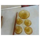 Amber Bowls - 1 Large and 4 Cereal Size