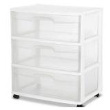 Sterilite Wide 3 Drawer Cart  Clear Plastic Storage Drawers  Wheels Included  White