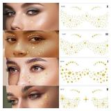 Gold Glitter Freckles Face Tattoo Makeup - Fake & Faux Freckles, Sparkle, Waterproof, Temporary Face Tattoos - Jewels &Stickers - 13 Sheets for Women