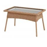 Eastlake Honey Brown Rectangle Wicker Outdoor Coffee Table with Smoky Glass - Retail: $74