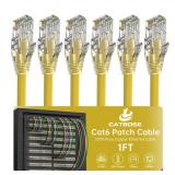 1 Foot Cat6 Patch Cable(6 Pack), Solid Pure Copper Patch Cord, Cat 6 Ethernet Cable, UTP Network, High Speed RJ45 Internet Cable, Compatible for Routers, Switches, PC, Servers, PS4/5, Xbox - Yellow