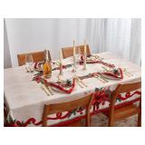 Poinsettia Ribbon Engineered Printed Fabric Tablecloth 52 x 52 Square