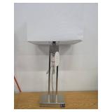 Window Pane Table Lamp with USB Nickel - Threshold: Modern Metal Body, Linen Cylinder Shade, ETL Listed