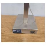 Window Pane Table Lamp with USB Nickel - Threshold: Modern Metal Body, Linen Cylinder Shade, ETL Listed