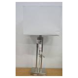 Window Pane Table Lamp with USB Nickel - Threshold: Modern Metal Body, Linen Cylinder Shade, ETL Listed