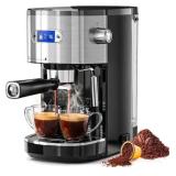 2 Cups Stainless Steel Coffee Maker with Milk Frother Steam Wand, 45 oz. Removable Water Tank for Cappuccino - Retail: $100