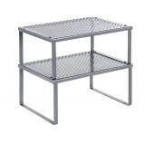 Spice Racks, Set of 2 Metal Cabinet Shelf Organizers, Countertop Organizers, Shelf Risers, Stackable, Expandable, Silver