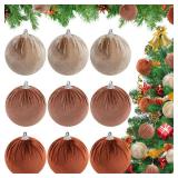 9 Pcs Brown Velvet Christmas Balls 3.15" Velvet Christmas Tree Ornament Baubles - Multicolor