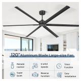 Retails for $439! 120 Inch Large Industrial Ceiling Fans, HVLS Commercial Fan with DC Reversible Motor, 6 Black Aluminum Heavy Duty Blades, 6-Speed, Timer, 10/20/40 Inch Downrods, for Shop/Barn/Garage