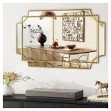 Retails for $110! Gold Mirror for Wall, 36x24 Gold Wood Framed, Scalloped Beveled Polished Rectangle Mirror, Large Decorative Mirrors for Wall Decor, Irregular Mirror for Living Room, Bathroom Vanity,