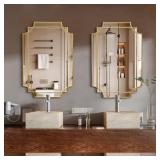 Retails for $110! Gold Mirror for Wall, 36x24 Gold Wood Framed, Scalloped Beveled Polished Rectangle Mirror, Large Decorative Mirrors for Wall Decor, Irregular Mirror for Living Room, Bathroom Vanity,