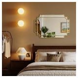 Retails for $110! Gold Mirror for Wall, 36x24 Gold Wood Framed, Scalloped Beveled Polished Rectangle Mirror, Large Decorative Mirrors for Wall Decor, Irregular Mirror for Living Room, Bathroom Vanity,