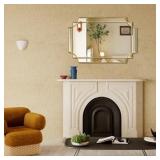 Retails for $110! Gold Mirror for Wall, 36x24 Gold Wood Framed, Scalloped Beveled Polished Rectangle Mirror, Large Decorative Mirrors for Wall Decor, Irregular Mirror for Living Room, Bathroom Vanity,