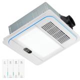 Retails for $160! 13.8 IN Bathroom Exhaust Fan with Light and Heater 1800W, 4 in 1 220 CFM Bathroom Exhaust Fan with Heater, 12W LED Light, Metal Housing 1.0 Sone with Heating, Ventilation, Remote Con