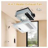 Retails for $160! 13.8 IN Bathroom Exhaust Fan with Light and Heater 1800W, 4 in 1 220 CFM Bathroom Exhaust Fan with Heater, 12W LED Light, Metal Housing 1.0 Sone with Heating, Ventilation, Remote Con
