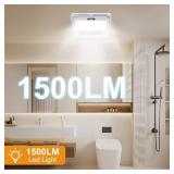 Retails for $160! 13.8 IN Bathroom Exhaust Fan with Light and Heater 1800W, 4 in 1 220 CFM Bathroom Exhaust Fan with Heater, 12W LED Light, Metal Housing 1.0 Sone with Heating, Ventilation, Remote Con
