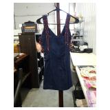 Denim Mini Dress with Red Lace-Up Details Size Unknown