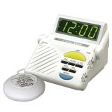Sonic Alert - Sonic Boom Alarm Clock & Notification Hub with Bedroom Lamp Connection Input  Bed Shaker Vibrator and Large Digital Display - White