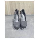 Black Suede Platform Pumps with Gold Trim Size 8.5