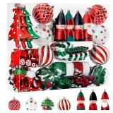 Alupssuc 95pcs Christmas Balls Ornaments Set, Shatterproof Plastic Baubles, Soldiers, Christmas Socks for Xmas Tree Holiday Wedding Party Decorations with Hanging Strings, White, Red and Green - Retai