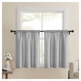 Home Queen Grey Waffle Bathroom Window Curtains, Short Water Repellent Rod Pocket for Small Kitchen Window, 36 W X 36 L Inch Each - Retail: $17