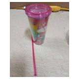 Home Tune Cute Glitter Tumbler Cups with Lid and Straw, Double Wall Insulated Acrylic Cup, 22 oz / 650ml (Unicorn) - Retail: $10