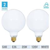 G40 Incandescent Light Bulb 2700K Soft Light, Decorative Globe Light Bulbs,E26 Medium Base, Perfect use for Decor, Pendant, Bathroom/Vanity Mirror Makeup, Dimmable. White-Finish (25) 2 pack - Retail: 