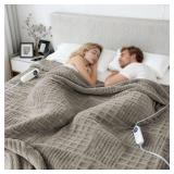 Heated Blanket Electric King Size, Waffle Heating Blanket with 12 Heat Levels, Fast Heating Blanket with 1-12 Timer Settings, Overheat Protection with ETL & FCC for Home Office -Light Gray- 90"X100" -