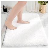 Disolla White Bathroom Rug 20x32 Non Slip Fluffy Bath Mat for Bathroom Floor Washable Plush Luxury Bath Rug for Tub Soft Shaggy Absorbent Shower Sink Mat - Retail: $30