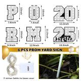 Amyhill 6 Pcs Prom 2025 Yard Signs & Lights, Silver & Black, Outdoor-Decor, Party Supplies