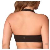 UNISSU Hugcurve Detachable Halter Sports Bra Racerback for Women Padded Square Neck Open Back Yoga Workout Top Clay Brown Small