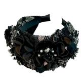 Florate Big Wide Chunky Flower Headbands for Women Fashion Floral Crystal Bead Stone Rhinestone Decorative Embroidered Girls Hairbands (wide black) - Retail: $19
