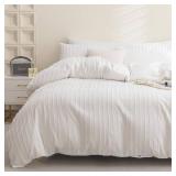 JELLYMONI Duvet Cover Twin Size White - 3PCS Boho Striped Duvet Cover Set Polyester Tufted Bohemian Textured Comforter Cover 68x90in with Corner Ties & Zipper and 2 Pillowcases - Retail: $34