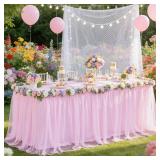 Little Funny Light Pink Tablecloth for 6 Foot Rectangle Table, Baby Pink Tulle Tutu Tables Skirt Party Table Cover 6ft Baby Shower Banquet Dessert Wedding Pink Tables Cloths Ruffle Bridal Shower - Ret