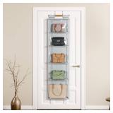 Syeeiex Hanging Handbag Purse Organizer with Zippers, 5 Mesh Shelves,Clear Slubbed Fabric+PVC Hanging Closet Bag Organizer, Dustproof Handbag Closet Tote Storage Bag for Door, Wardrobe, Shelf Rack - R