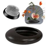Flower Frog Vase Kit, Ikebana Flower Arrangement, Ceramic Water Drop Flower Pot & Flower Frog, Flower Arrangement Vase Kit (Dark Brown Small Size) - Retail: $17