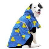 DELIFUR Large Dog Raincoat- Waterproof Dog Rain Poncho Adjustable Double Layer Rain Jacket with Hood for Medium Large Dogs Designed with Leash Hole Reflective Strip and Ducks (Blue Duck, XX-Large) - R