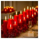 Veiuwa 36 Pcs Red Pillar Candles Bulk Set Hurricane Candles 3 Different Lengths (12 Each)Dripless Unscented Smokeless Gives You a Better Atmosphere When Organizing Wedding or Event Party. - Retail: $6