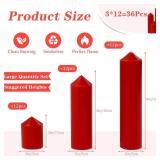 Veiuwa 36 Pcs Red Pillar Candles Bulk Set Hurricane Candles 3 Different Lengths (12 Each)Dripless Unscented Smokeless Gives You a Better Atmosphere When Organizing Wedding or Event Party. - Retail: $6