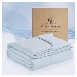 Cozy Bliss x Sorona Viscose Natural Fiber Cooling Comforter Queen Size, Reversible Silky Smooth Cooling Blanket with Q-Max 0.45 for Hot Sleepers & Night Sweats, Cool Blue, 90"x90" - Retail: $50