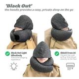 LuxeVoy 2025 Travel Neck Pillow,Stowable Hood,Ergonomic Neck Pillow Airplane,Premium Memory Foam,360º Support,Adjustable Fit,Washable Cover,Complete Travel Set,for Flight,Car and Office (Matt Black) 