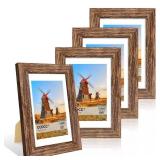 ccdcc 4x6 Picture Frame Set of 4, 4 x 6 Wood Photo Frames with Mat for 3.5x5, Natural Wooden Frame with Real Glass Cover for Wall and Tabletop Display,Rustic Brown - Retail: $14