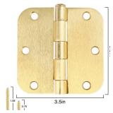 Door Hinges Satin Brass 3.5 Inch x 3.5" Interior Gold Door Hinges for Doors 3 Pack Brushed Brass Door Hinges 3-1/2" Rounded 5/8"Radius Corners Bedroom Residential Standard Indoor Door Hardware Hinge -