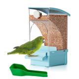 Hamiledyi Automatic Bird Feeder No Mess Bird Cage Feeder Transparent Acrylic Parrot Seed Food Container with Perch Cage Accessories for Parakeet Finch Lovebirds Budgies Canary (Blue) - Retail: $12