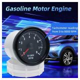 RPM Tachometer 2-1/16" 52mm Automotive Tachometer for Car 8000 RPM Tach Gauge Interior 2" Tach Gauge for 2-8 Cylinder Gas Powered Engines - Retail: $32