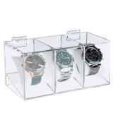MaybeRain 3 Slot Watch Box Men Acrylic Watch Case, Premium Acrylic Watch Organizer,Clear Watch Display Case,Watch Storage for Men Women, Oak - Retail: $19